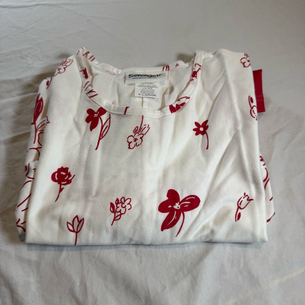 Serengeti White & Red Floral XL Maxi Dress Short Sleeve Women’s A-Line Pullover - Picture 15 of 15